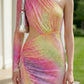 Rainbow Sheath One-Shoulder Ankle Length Prom Dress with Cut Out