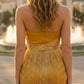 Gold Sheath Strapless Mini Prom Dress with Fringes