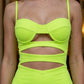 Lemon Green Bodycon Spaghetti Straps Midi Prom Dress with Cut Out