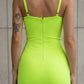 Lemon Green Bodycon Spaghetti Straps Midi Prom Dress with Cut Out