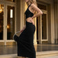 Black Sheath Halter Long Prom Dress with Cutout