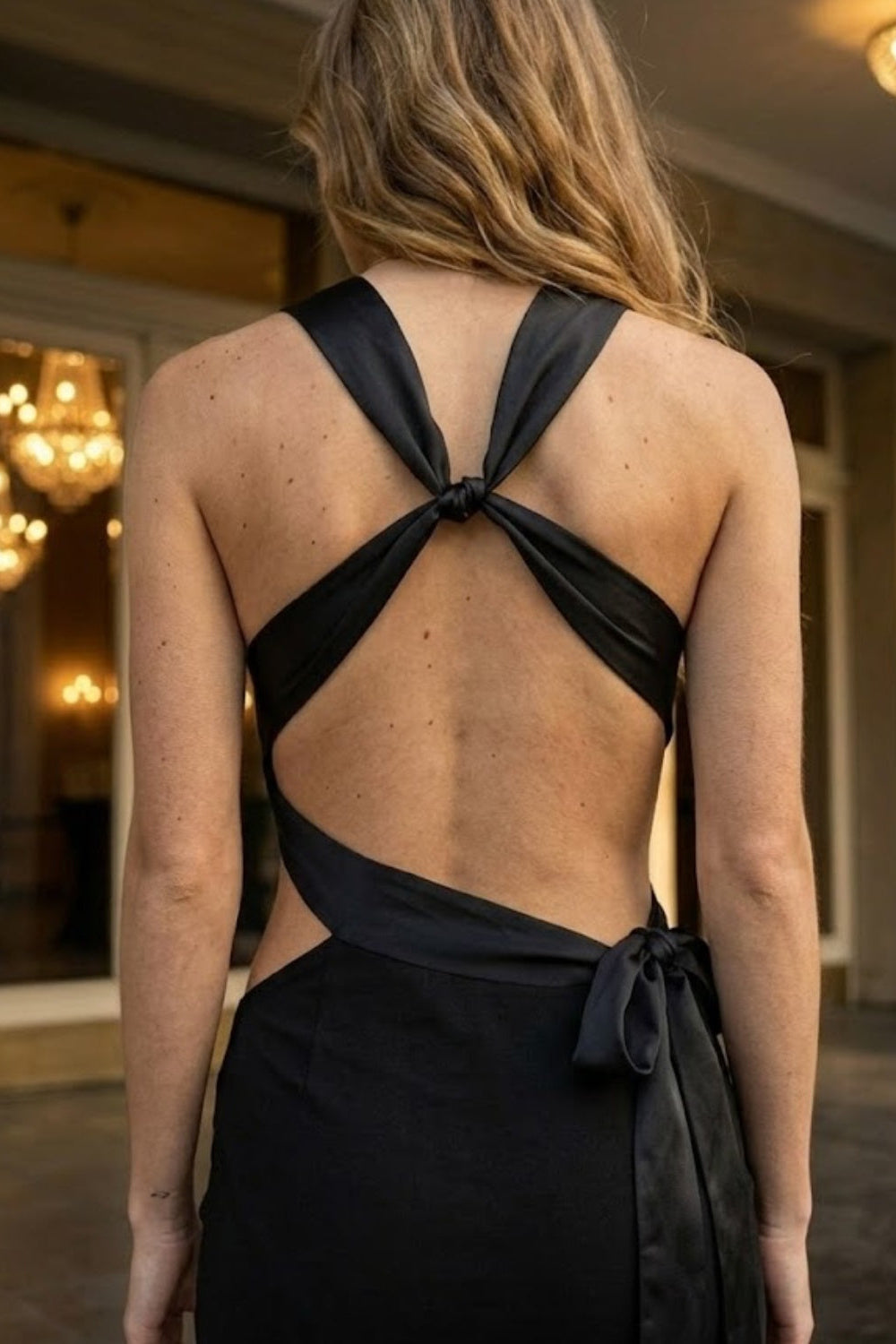 Black Sheath Halter Long Prom Dress with Cutout