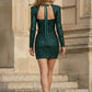 Sparkly Emerald Green Bodycon Halter Corset Mini Homecoming Dress