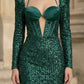 Sparkly Emerald Green Bodycon Halter Corset Mini Homecoming Dress