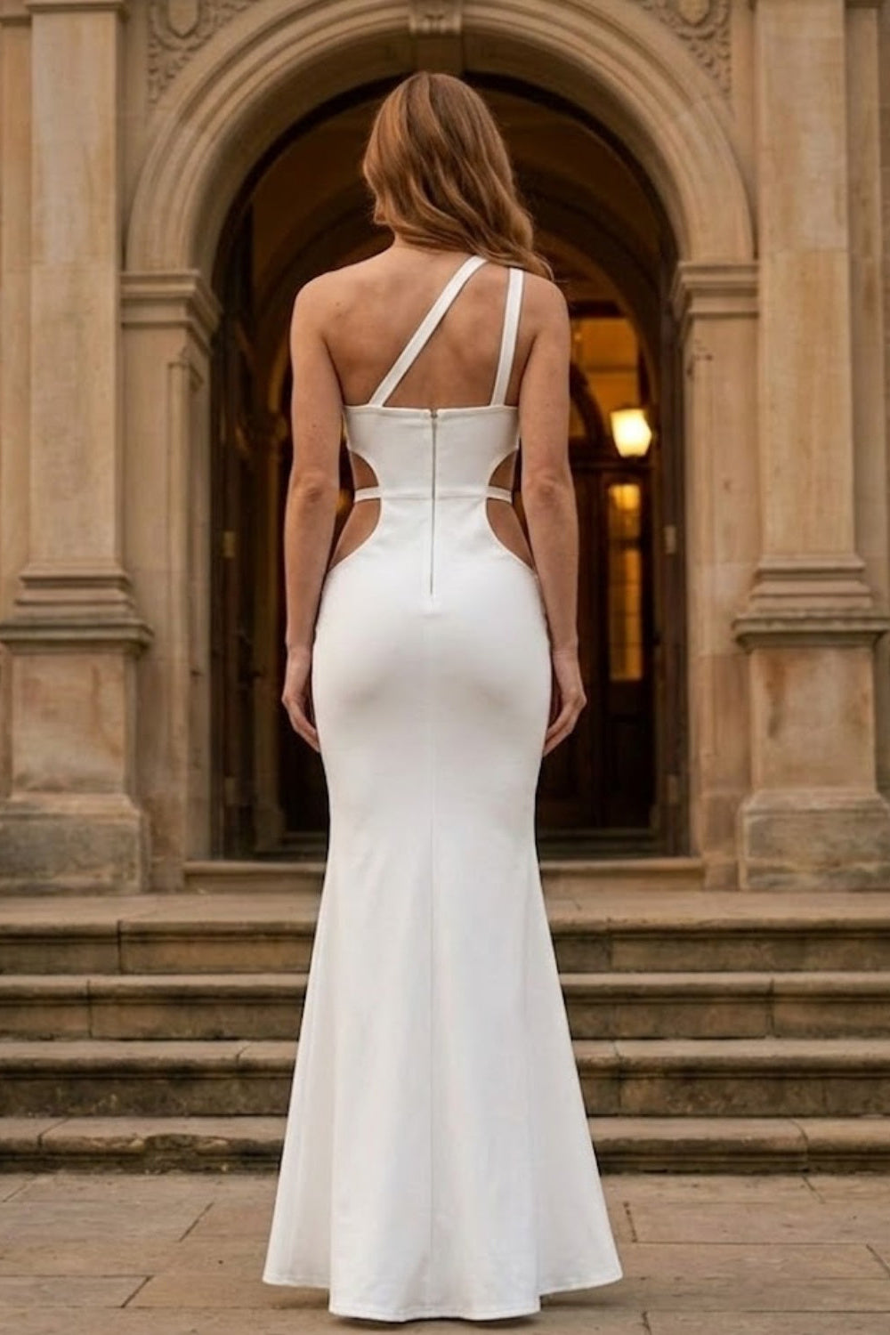 White Mermaid One-Shoulder Long Formal Dress With Cutout
