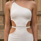 White Mermaid One-Shoulder Long Formal Dress With Cutout