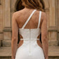 White Mermaid One-Shoulder Long Formal Dress With Cutout