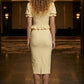 Yellow Bodycon Square Neck Midi Formal Dress With Ruffles