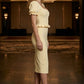 Yellow Bodycon Square Neck Midi Formal Dress With Ruffles