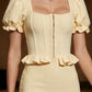 Yellow Bodycon Square Neck Midi Formal Dress With Ruffles