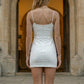 White Bodycon Spaghetti Straps Mini Prom Dress with Cutout