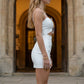 White Bodycon Spaghetti Straps Mini Prom Dress with Cutout