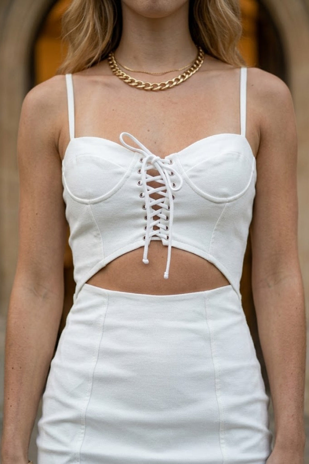 White Bodycon Spaghetti Straps Mini Prom Dress with Cutout