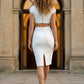 White Bodycon V Neck Midi Prom Dress with Cutout