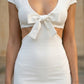 White Bodycon V Neck Midi Prom Dress with Cutout