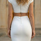 White Bodycon V Neck Midi Prom Dress with Cutout