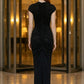 Black Sheath Round Neck Keyhole Long Formal Dress