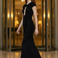 Black Sheath Round Neck Keyhole Long Formal Dress