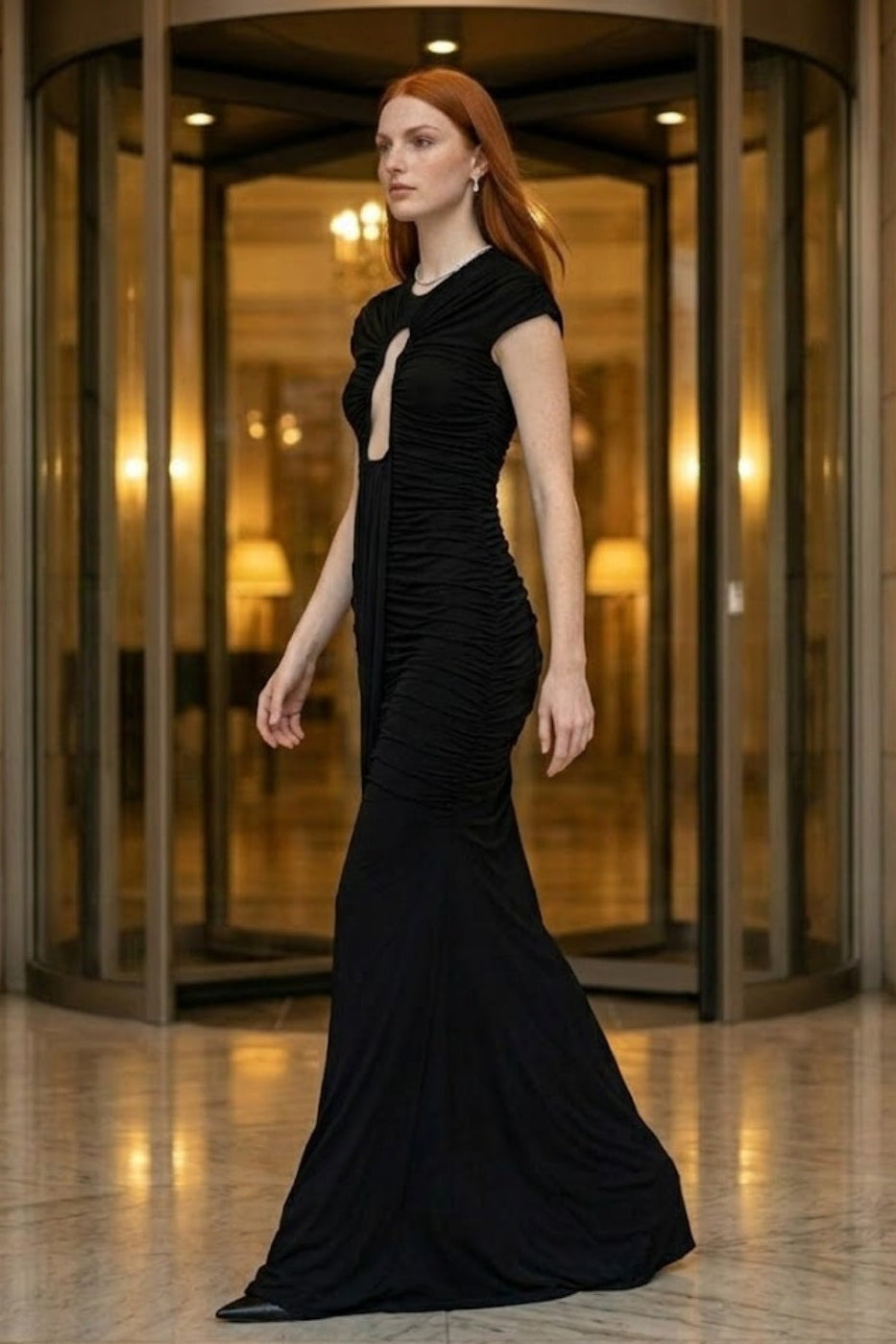 Black Sheath Round Neck Keyhole Long Formal Dress