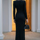 Black Sheath V Neck Long Formal Dress