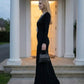 Black Sheath V Neck Long Formal Dress