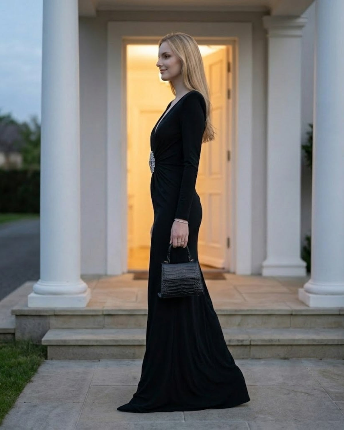 Black Sheath V Neck Long Formal Dress
