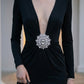 Black Sheath V Neck Long Formal Dress