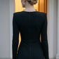 Black Sheath V Neck Long Formal Dress