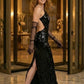 Sequin Black Halter Sheath Long Prom Dress