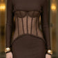 Brown Corset Sheath High Neck Long Prom Dress