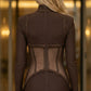 Brown Corset Sheath High Neck Long Prom Dress