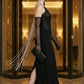 Black Corset One-Shoulder Sheath Long Prom Dress with Chain