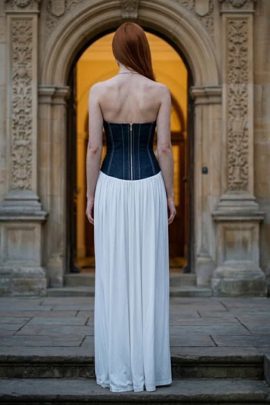 White Corset A Line Halter Long Prom Dress