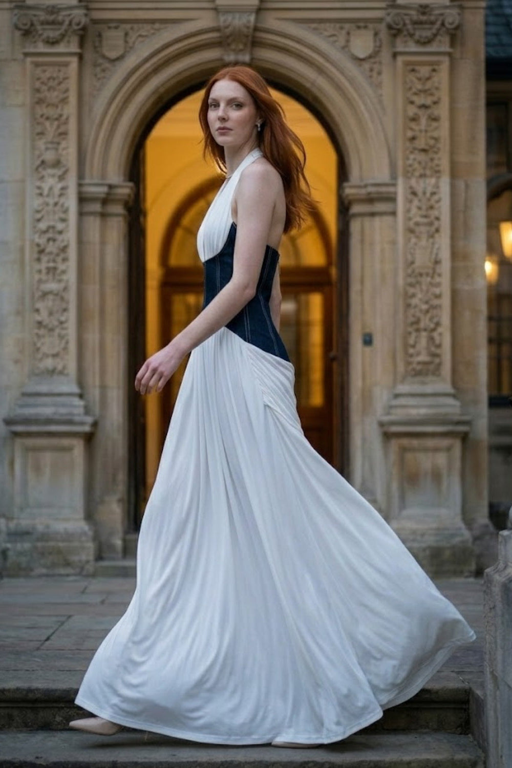 White Corset A Line Halter Long Prom Dress