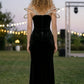 Black Sheath V Neck Long Prom Dress With Pearl