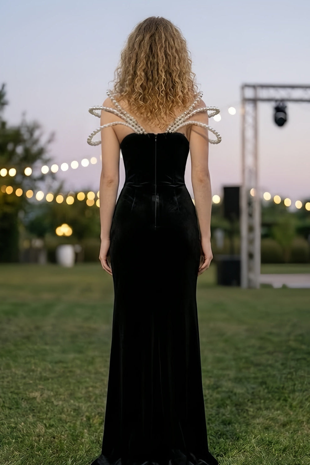 Black Sheath V Neck Long Prom Dress With Pearl