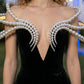 Black Sheath V Neck Long Prom Dress With Pearl