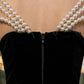 Black Sheath V Neck Long Prom Dress With Pearl