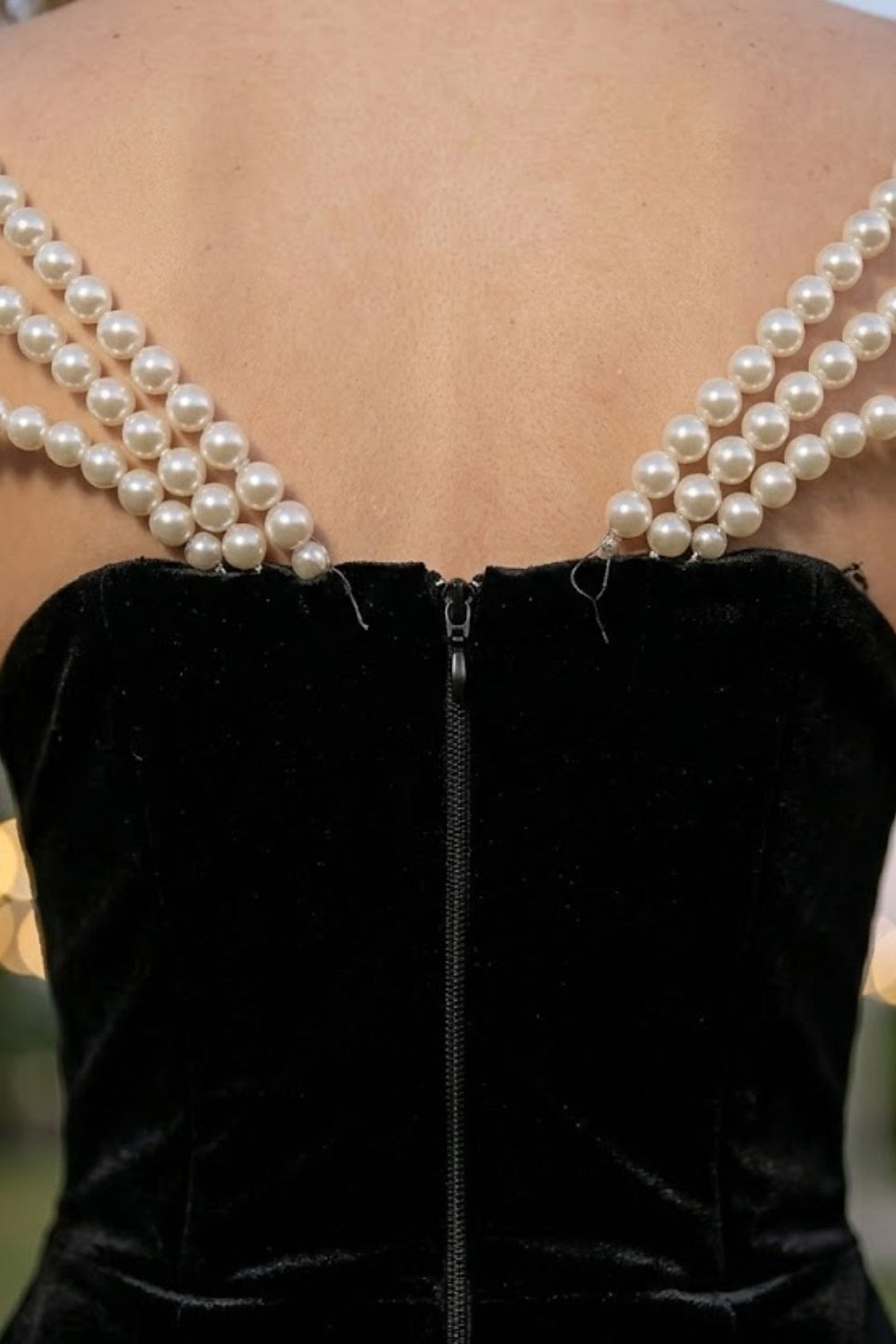 Black Sheath V Neck Long Prom Dress With Pearl