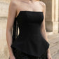 Sequin Black Strapless Mermaid Long Formal Dress With Neck Scarf