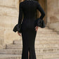 Black Sheath High Neck Long Formal Dress with Satin Puff Cuffs