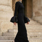 Black Sheath High Neck Long Formal Dress with Satin Puff Cuffs