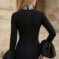 Black Sheath High Neck Long Formal Dress with Satin Puff Cuffs