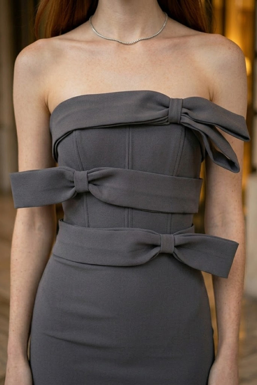Grey Bodycon Off the Shoulder Long Formal Dress with Bow