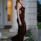 Brown Sheath Halter Long Prom Dress with Cutout
