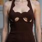 Brown Sheath Halter Long Prom Dress with Cutout