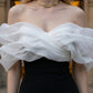 Black and White Off the Shoulder Sheath Long Prom Dress with Slit