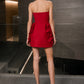 Red Bodycon Strapless Short Homecoming Dress with 3D Roses