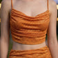2 Piece Orange Sheath Spaghetti Straps Long Sequin Prom Dress