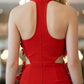 Floral Red Sheath Halter Long Prom Dress with Slit
